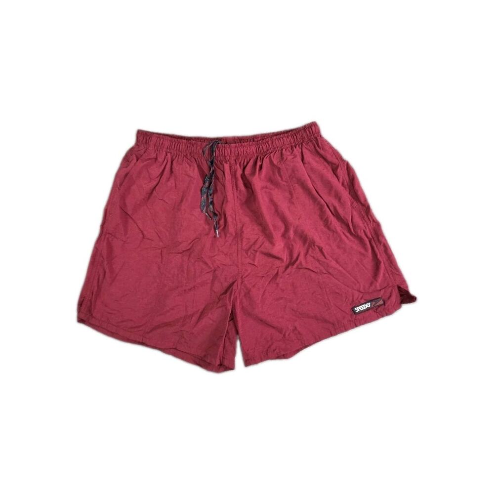 Vintage Speedo Swim Shorts Men XL Nylon Mesh Lined Drawstring Pockets Burgundy
